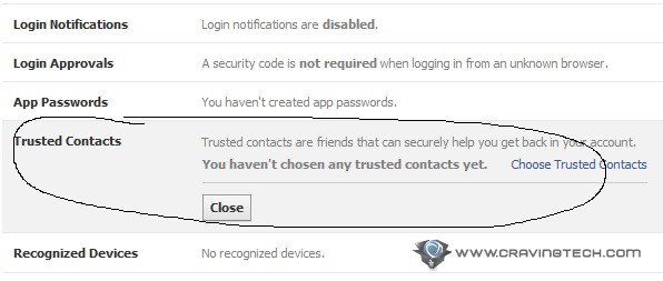 Facebook trusted contacts option