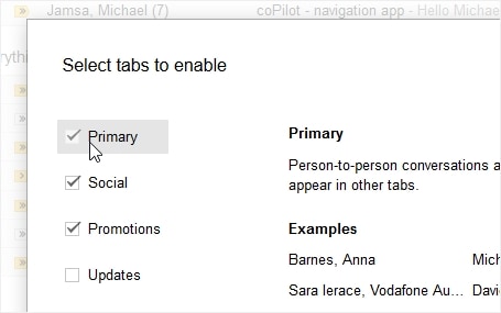 Gmail configure tabs to enable