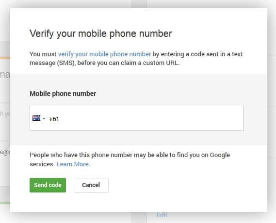 google plus mobile number