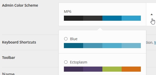 Admin color scheme