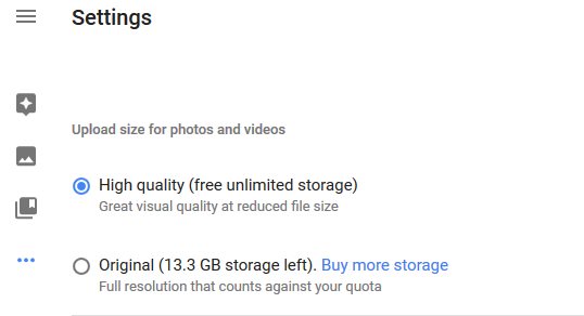 Google Photos storage setting