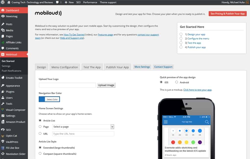 Mobiloud dashboard