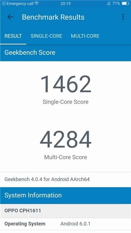 Geekbench OPPO R9s Plus benchmark