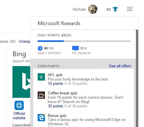 Rewards on Bing