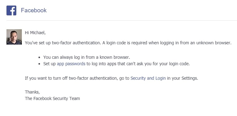 Two factor enabled on Facebook