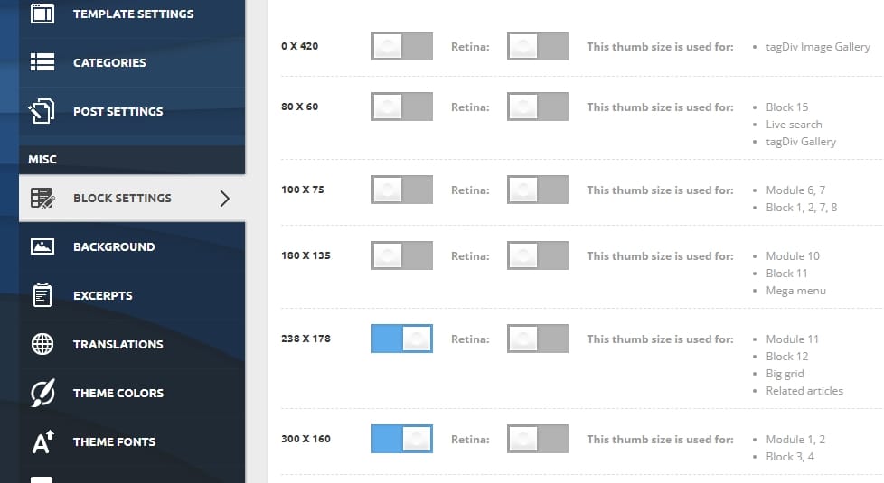 Newsmag thumbnail settings