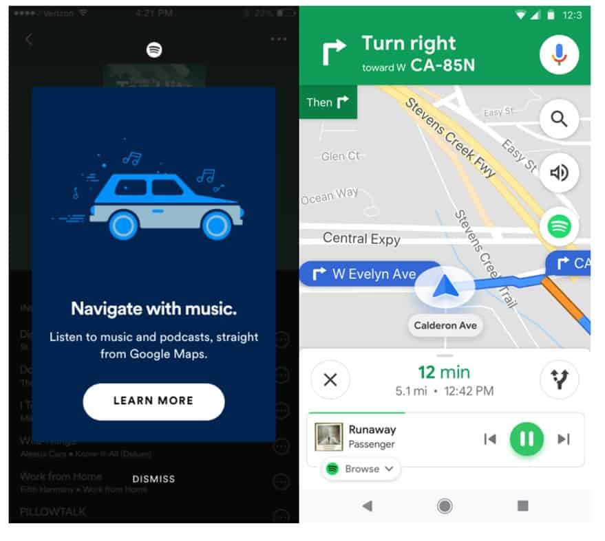 Spotify interface in Google Map