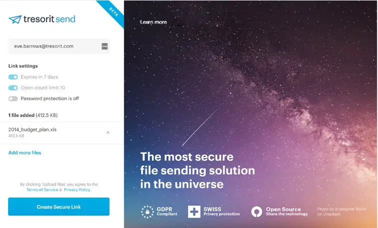 Transfer up to 5GB of files securely for free with Tresorit Send