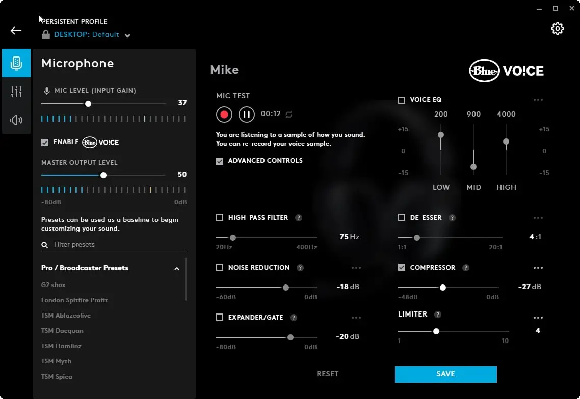 Logitech G PRO microphone settings