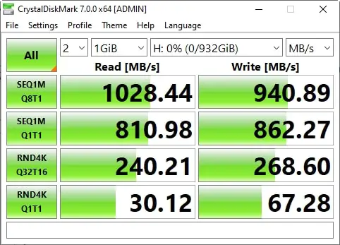 WD P50 running on USB 3.2 Gen 2