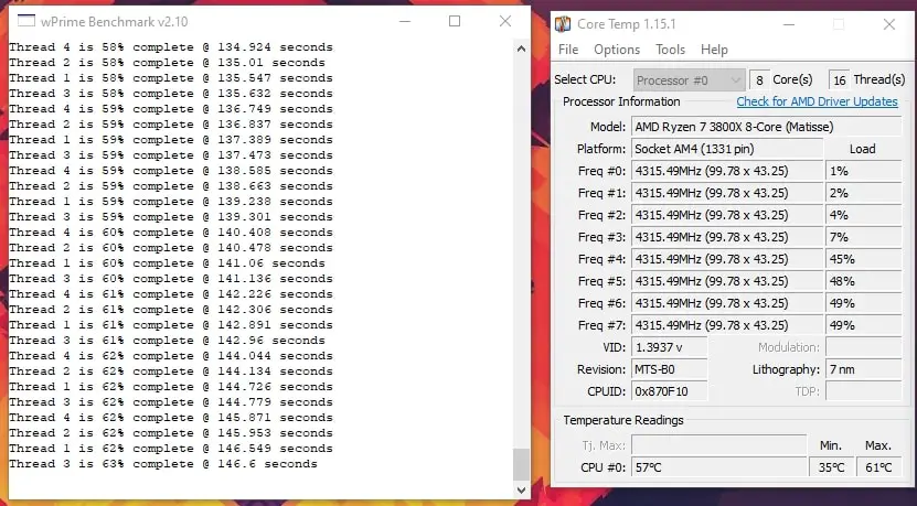 wPrime benchmark Ryzen 7 3800X