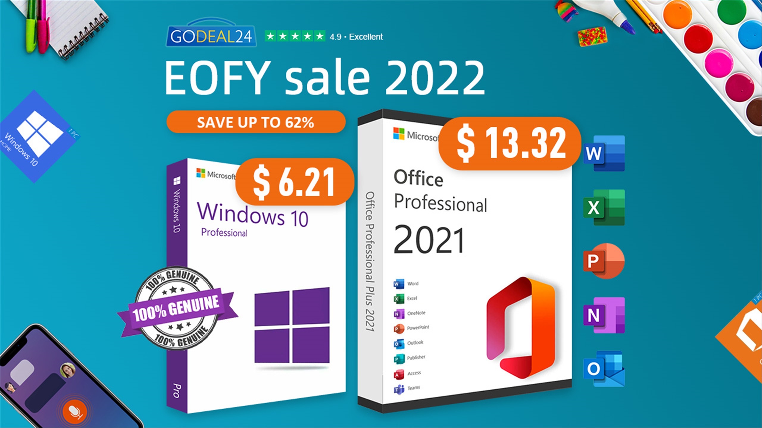 Buy Windows 10 Pro for $6.21 and Office 2021 for $13.32 at Godeal24 EOFY Sale 2022!