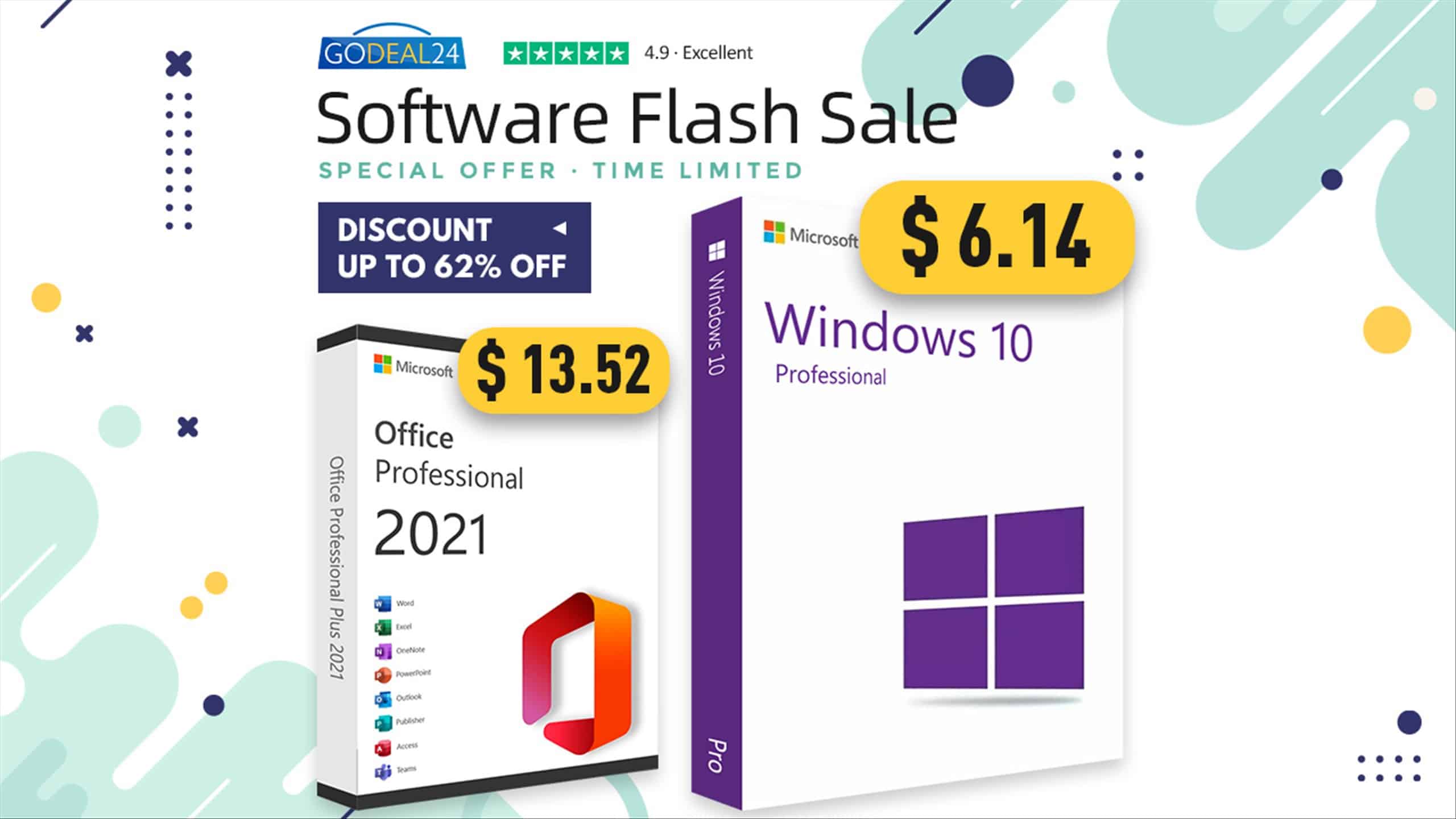Get your genuine Windows 10 here, starting from $6.14! Office 2021 as low as $13.52 at Godeal24 Software Sale!
