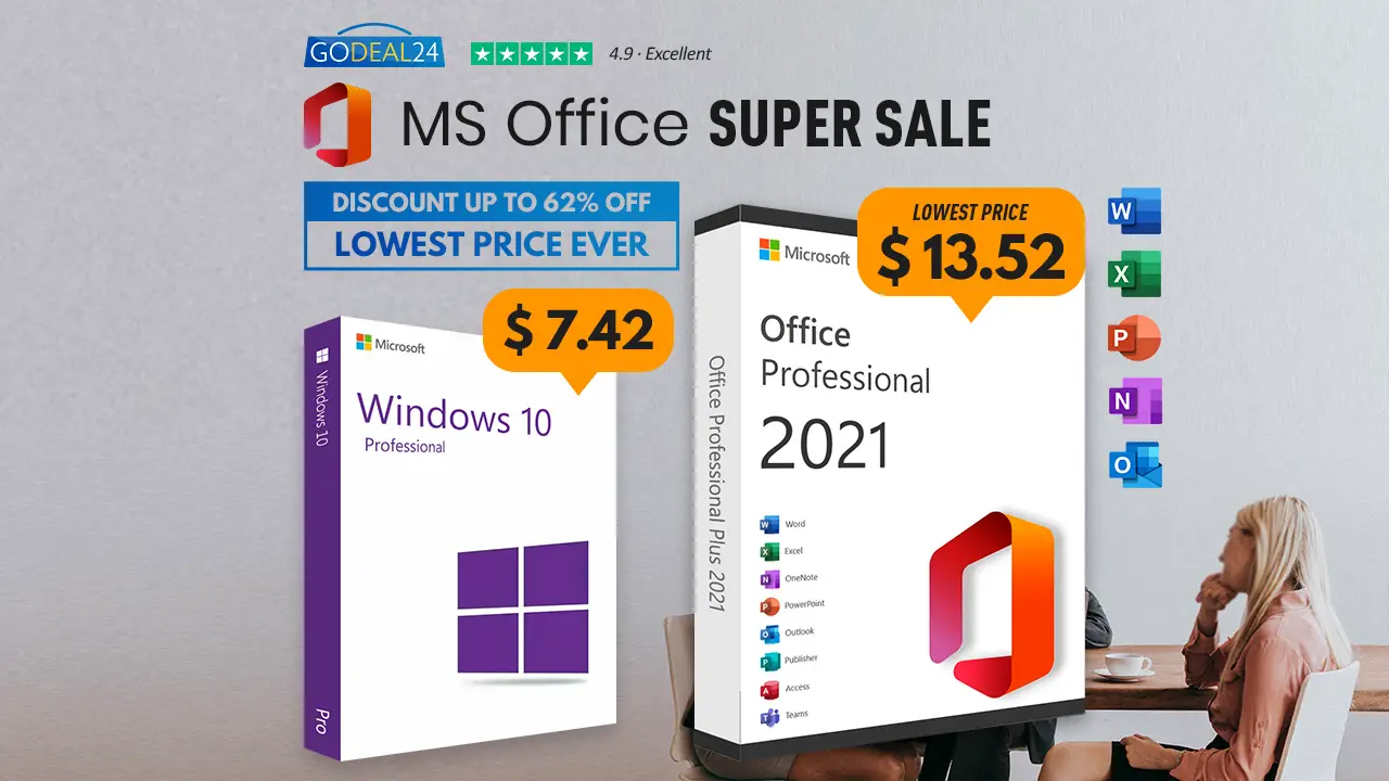 Get a lifetime Microsoft Office 2021 license for $13.52, Windows for $7.42 at Godeal24!
