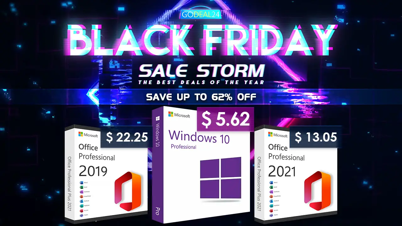Godeal24 Black Friday Finally Coming! Lifetime Office 2021 and Genuine Windows 10 from $5.62! More PC Software Up to 62% off!