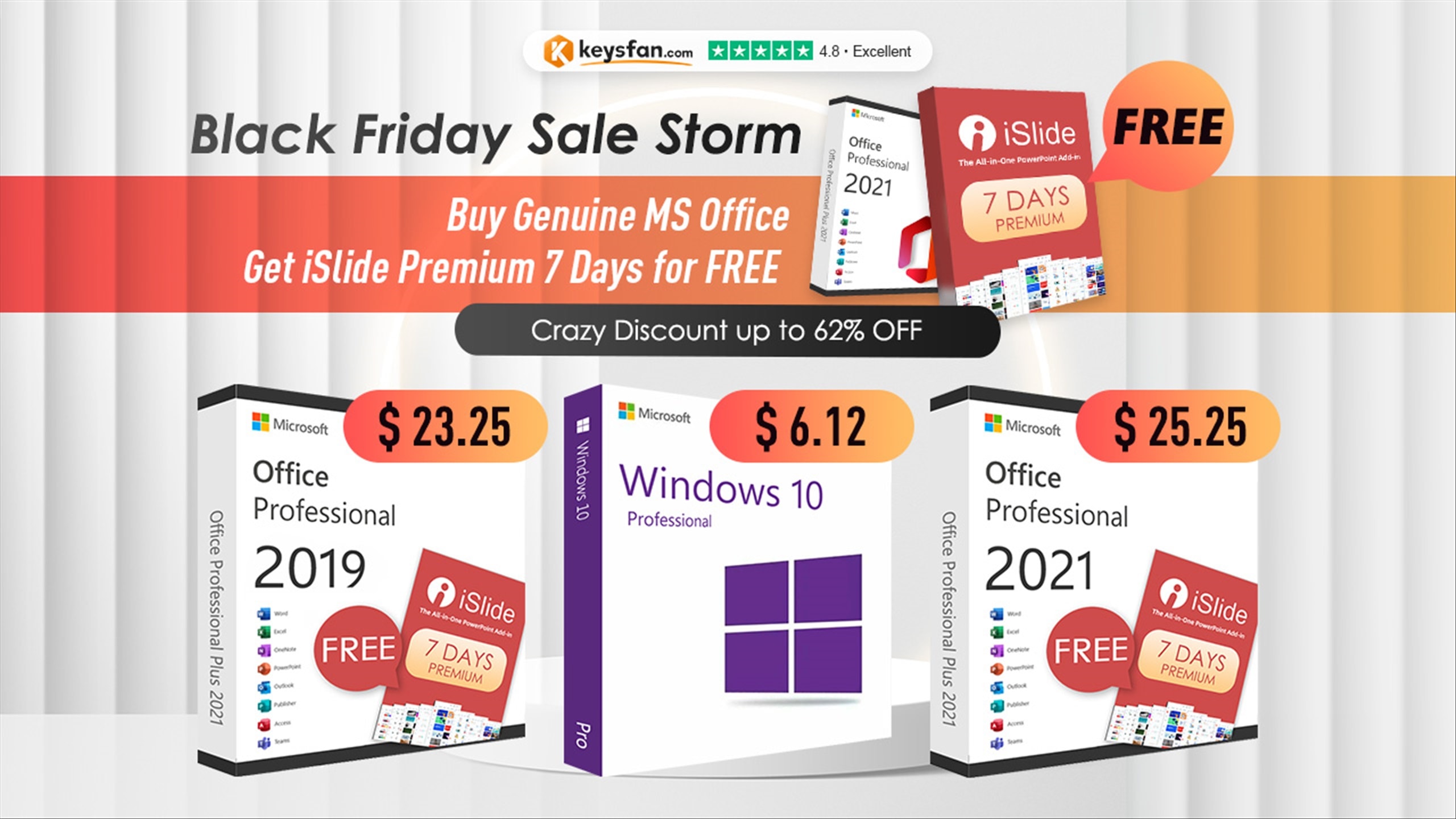 Keysfan Black Friday Sale 2022, best price of the year! Limited time to get Office 2021 for only $25.25 and get iSlide Premium 7 Days for FREE!