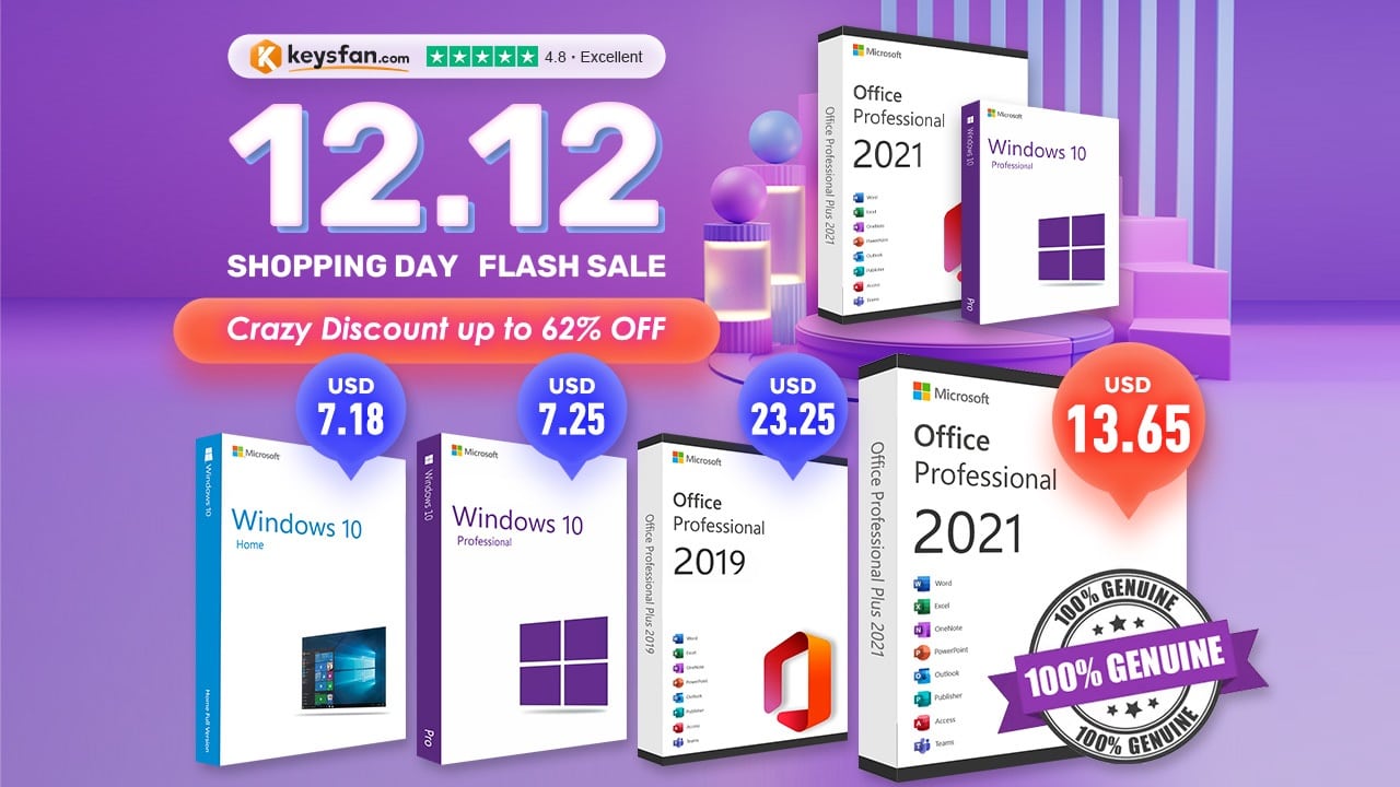 Keysfan Double 12 Sales: Genuine Windows 10 Pro at the lowest price, and Office 2021 for only $13.65!
