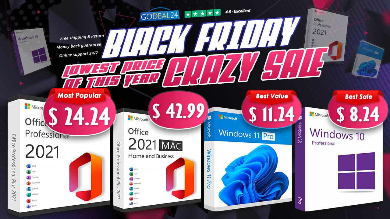 Godeal24 Black Friday Sale: Get the most favorable Software Keys! Genuine Windows 10 Pro and Office 2021 Pro start from $7!